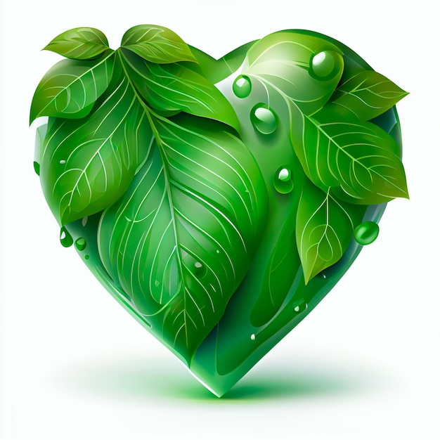 Pretty green heart illustration with isolated background