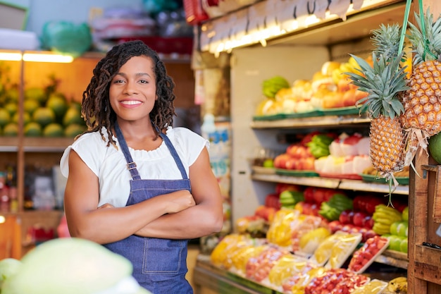 Pretty grocery store saleswoman