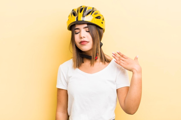 Pretty hispanic girl feeling stressed anxious tired and frustrated bike concept