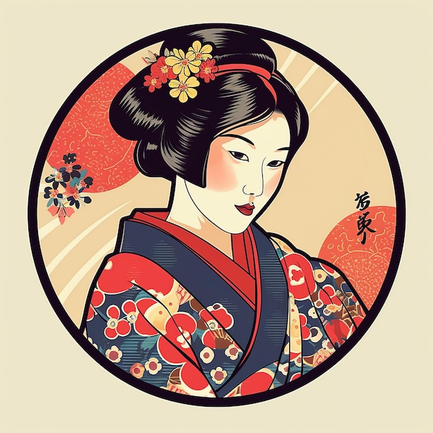 Pretty japanese wearing kimono vector design for t shirt