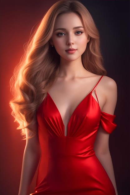 A pretty lady in a red dress