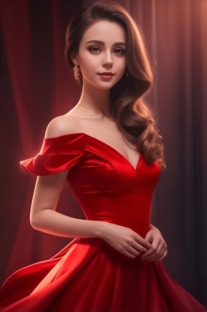 A pretty lady in a red dress