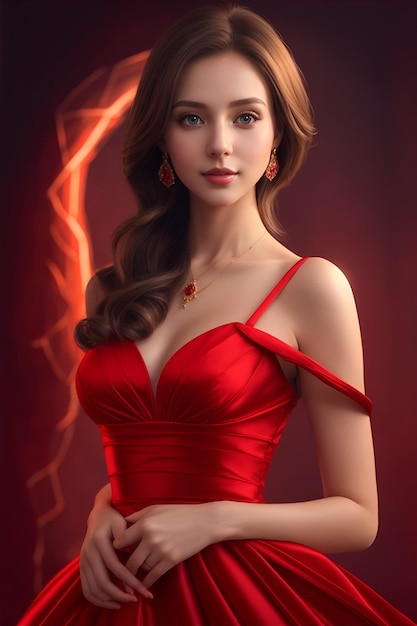 A pretty lady in a red dress