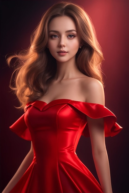 A pretty lady in a red dress