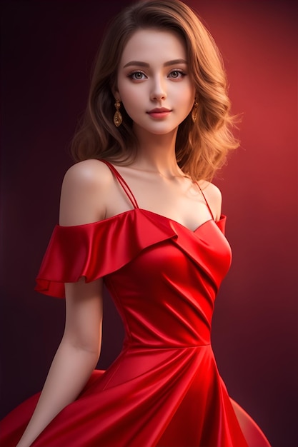 A pretty lady in a red dress