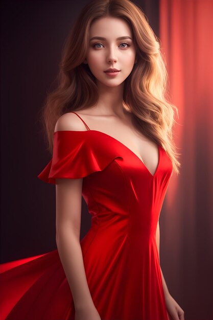 A pretty lady in a red dress