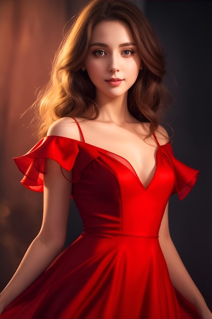 A pretty lady in a red dress