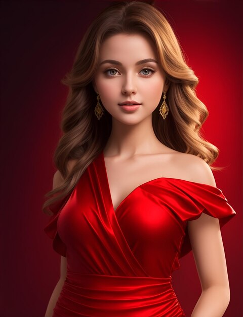 A pretty lady in a red dress