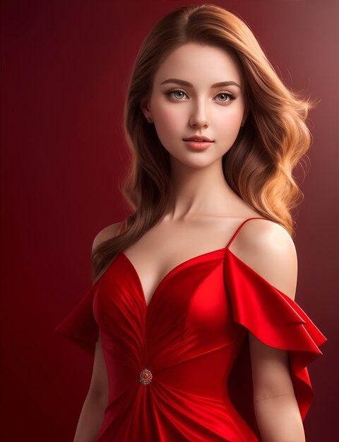 A pretty lady in a red dress