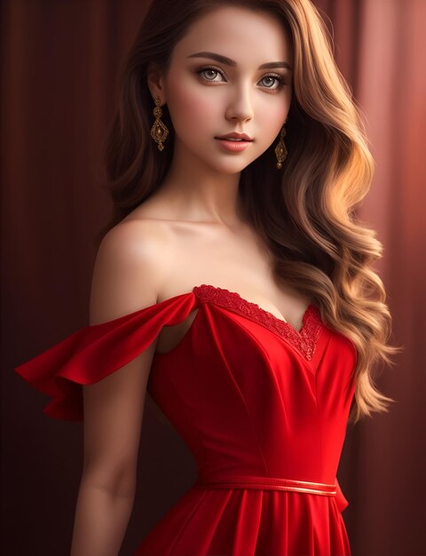 A pretty lady in a red dress