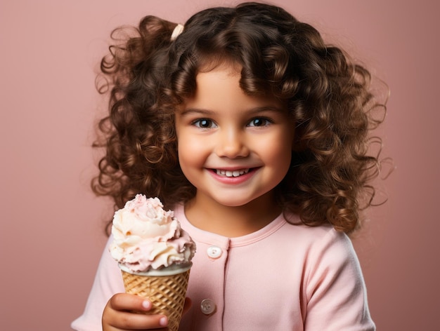 Pretty little girl smiling while holding an ice cream cone