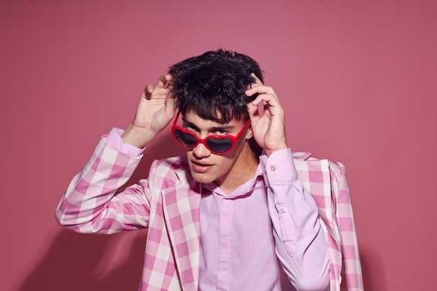Pretty man sunglasses pink blazer fashion elegant style Lifestyle unaltered