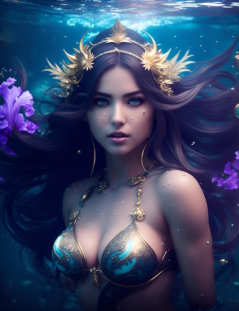 Pretty mermaid underwater Generative Artificial Intelligence