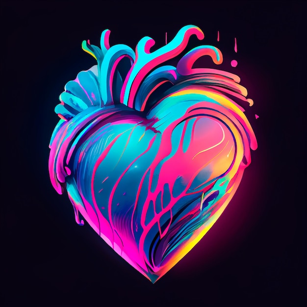 Pretty neon heart illustration with isolated background