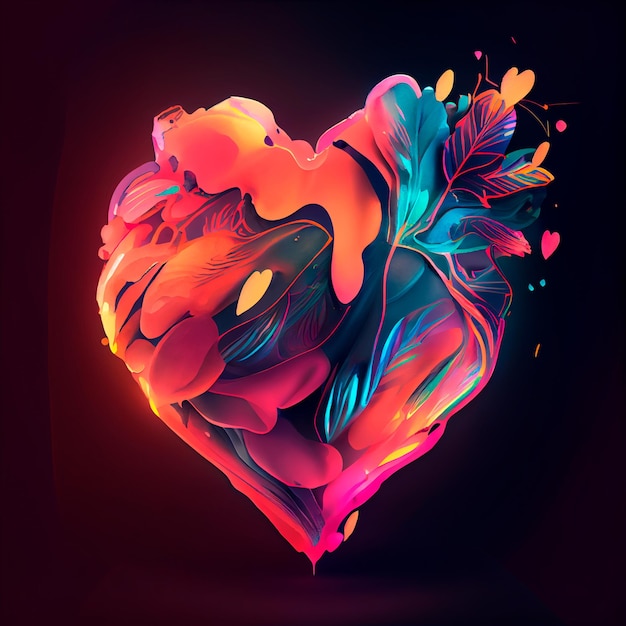 Pretty neon heart illustration with isolated background