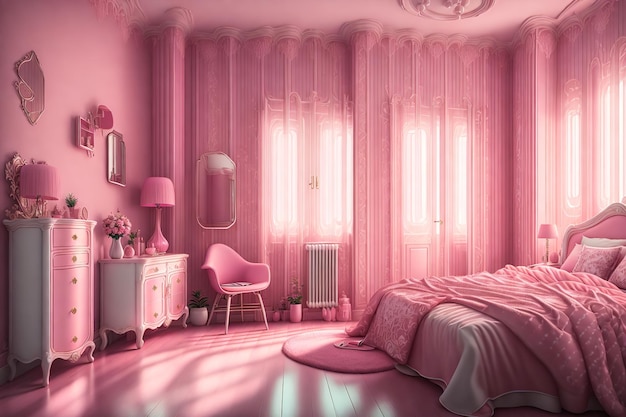 写真 かわいいピンクの部屋のインテリア