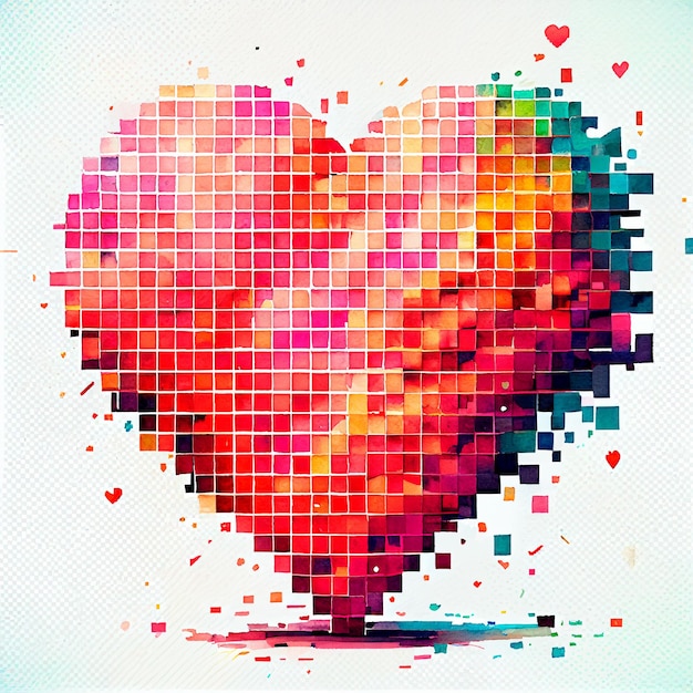 Pretty pixel heart illustration with isolated background