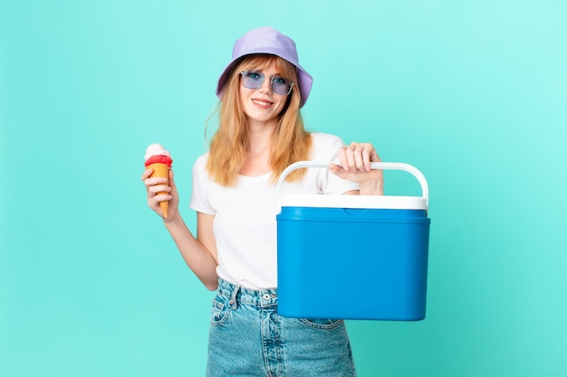 Pretty red head woman and an ice cream