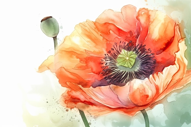 Pretty red watercolor poppies Spring concept on a white background Generative AI