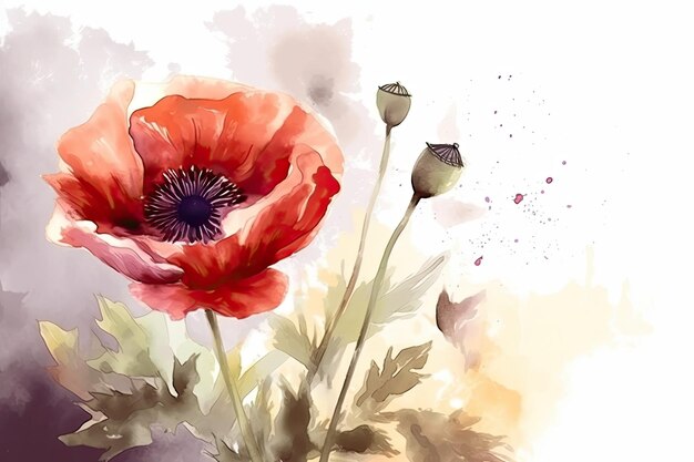 Pretty red watercolor poppies Spring concept on a white background Generative AI