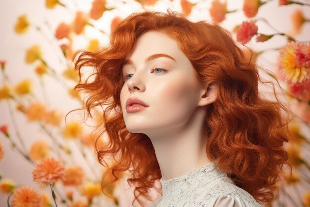 Pretty redhead woman in spring season