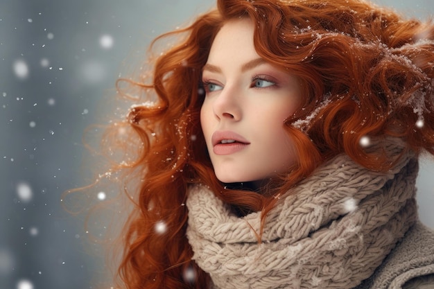 Pretty redhead woman in winter season