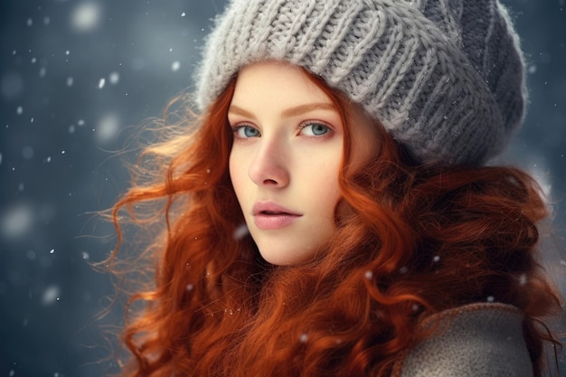 Pretty redhead woman in winter season