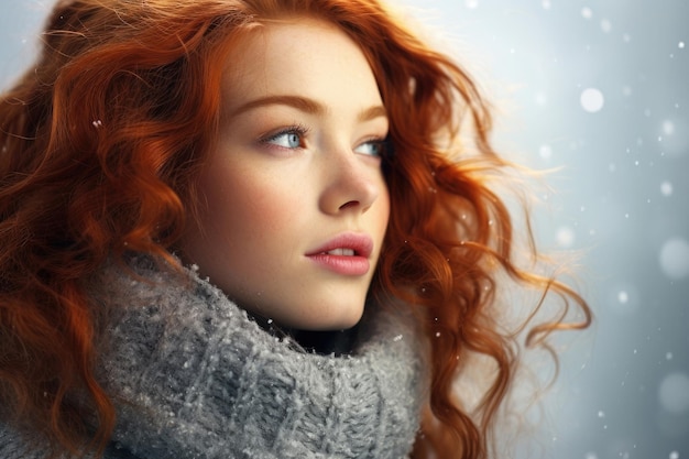 Pretty redhead woman in winter season