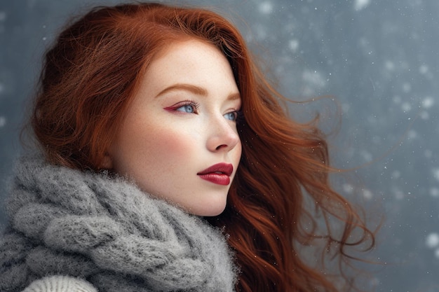 Pretty redhead woman in winter season