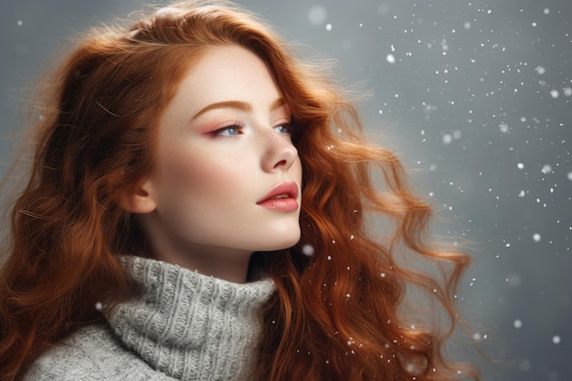 Pretty redhead woman in winter season