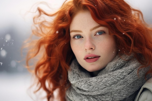 Pretty redhead woman in winter season