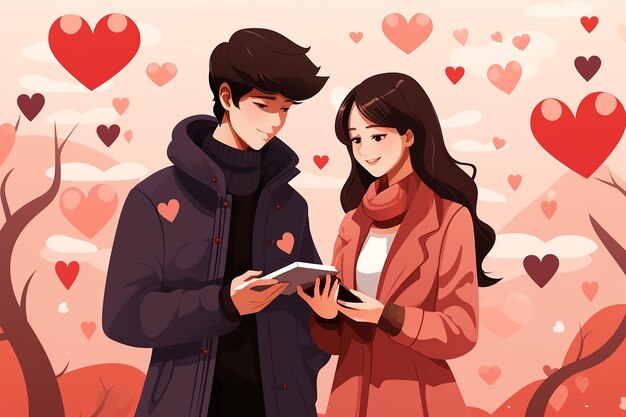 Pretty romantic valentine love movement illustration image generated by ai