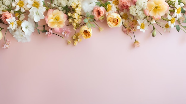 Pretty spring flowers on pastel background with copy space for your design Springtime holidays