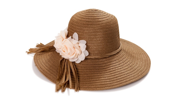 Photo pretty straw hat with ribbon and bow isolated