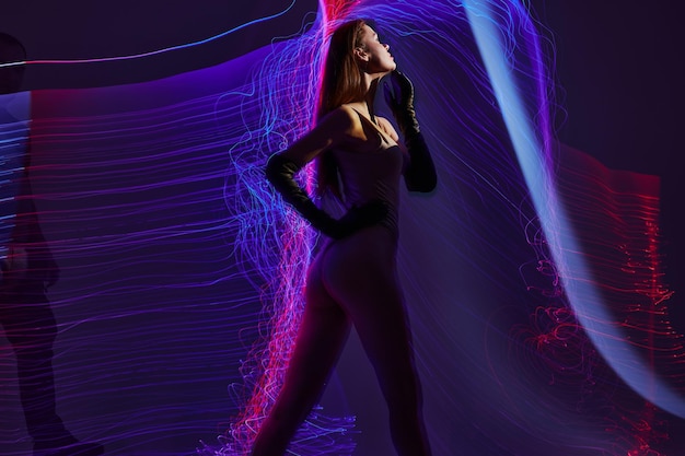pretty woman disco neon lines luxury fashion lifestyle unaltered high quality photo