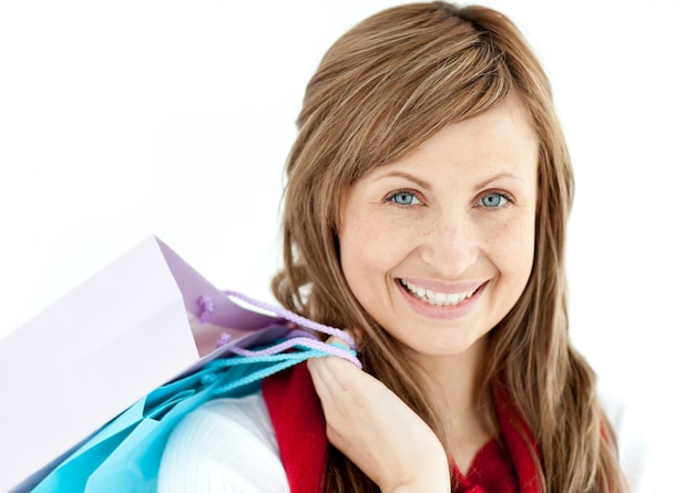 Pretty woman holding shopping bags 