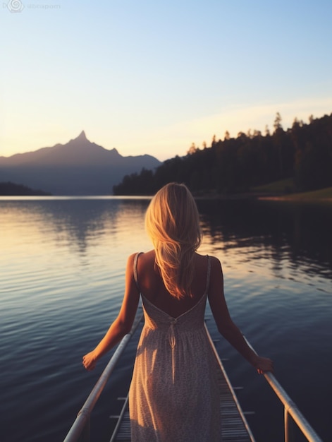 Pretty woman in a lake