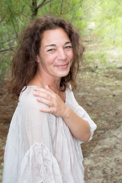 Pretty woman portrait of curly smile girl