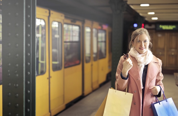 pretty woman at the subway station