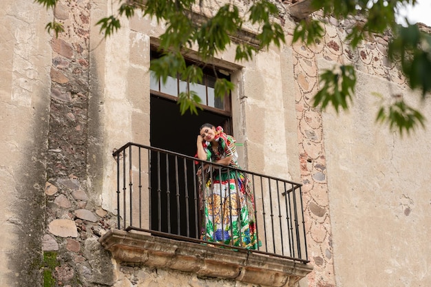 Photo pretty woman wearing traditional costumes dress typical and folklore