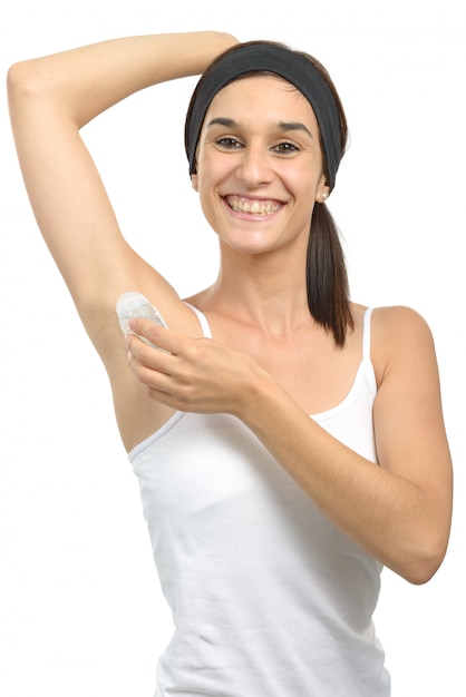 Pretty woman with antiperspirant deodorant