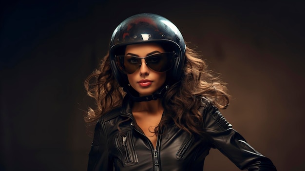 Фото Красивая женщина с шлемом на мотоцикле