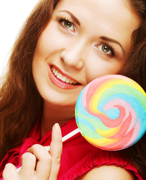 Photo pretty woman with lollipop