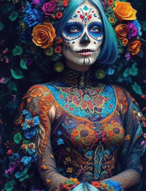 Pretty woman with make up day of the dead