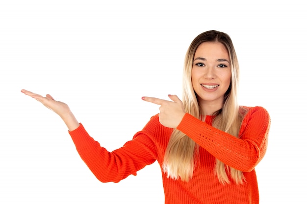 Pretty woman with red sweatshirt