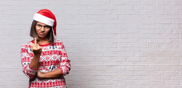 Pretty woman with santa hat