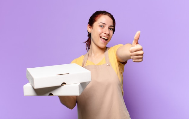 Pretty woman with take away fast food boxes