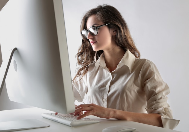 pretty woman working on a computer