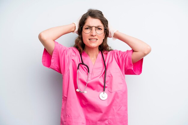 Pretty young adult woman veterinarian student concept