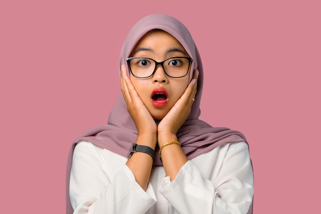 Pretty young asian woman shocked and wearing eyeglass